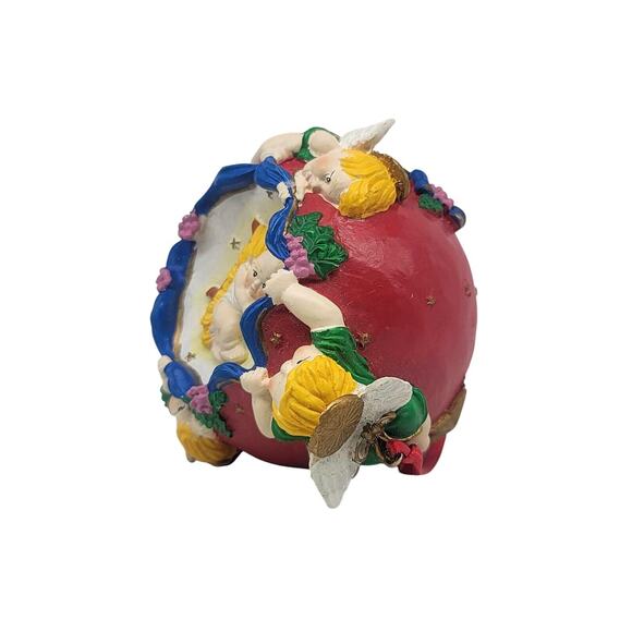 Vintage Beautiful Angels Watching Over Baby Jesus In Manger Christmas Ornament - Picture 6 of 6